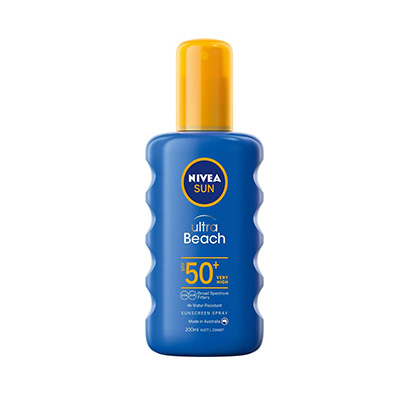 Bottle of Ultra Beach SPF50 sunscreen spray