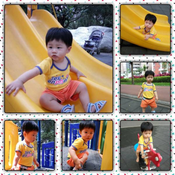 第一次去公園玩溜滑梯