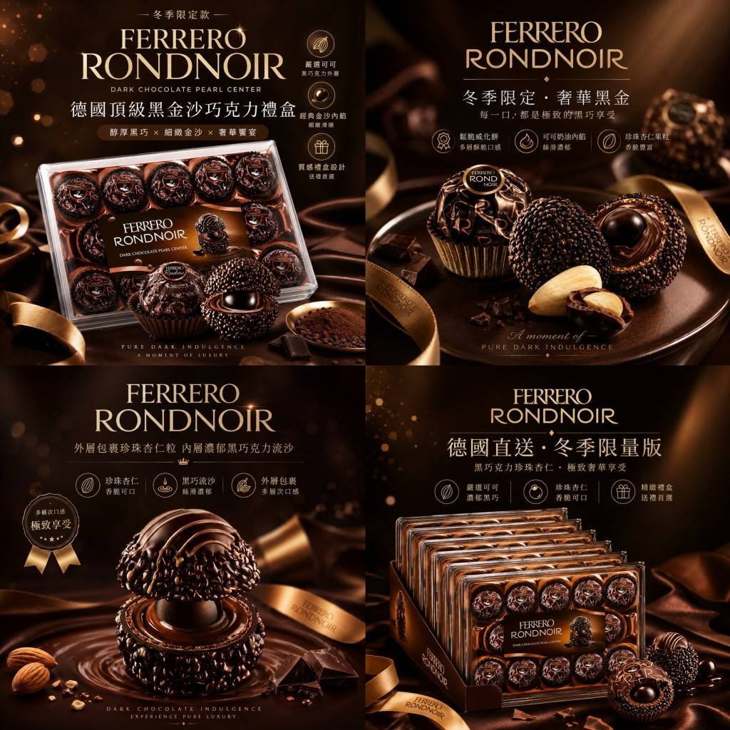 食  9/21!德國 FERRERO RONDNOIR 黑金沙巧克力禮盒 冬季限定｜14顆裝