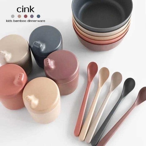 瑞典 CINK 莫蘭迪色竹纖維餐具四件組（顏色隨機）+贈洗臉巾*6