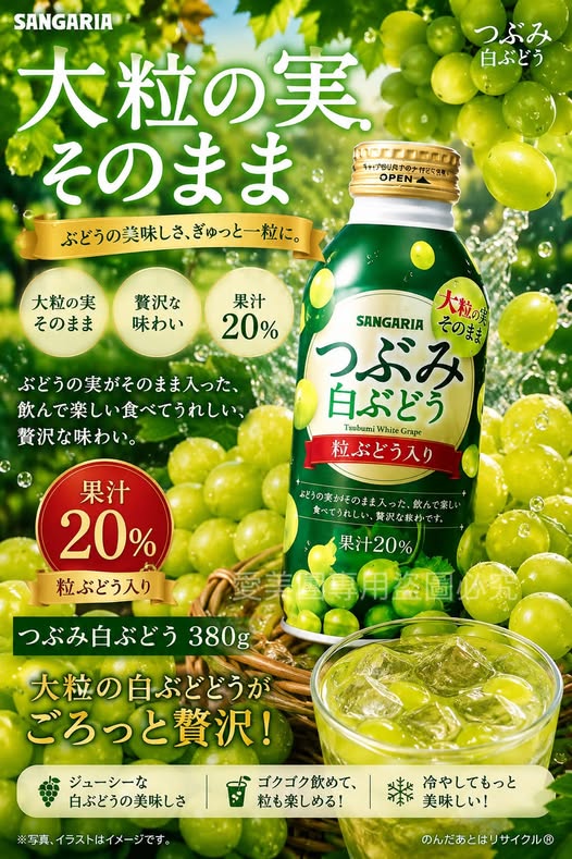  日本SANGARIA 白葡萄椰果氣泡飲380g $79 
