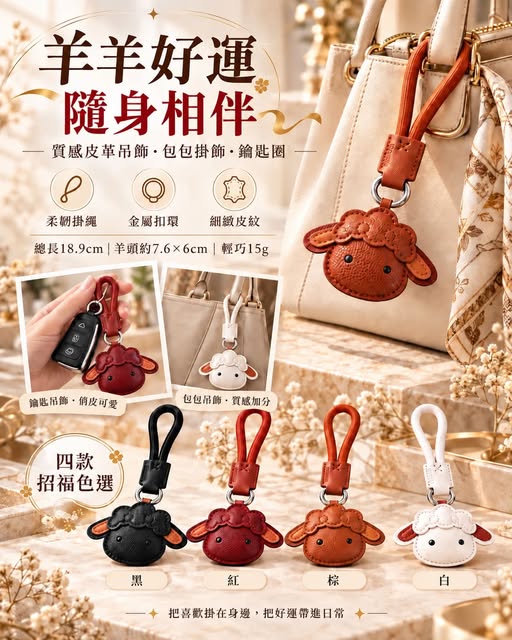  LAFU菈馥®2027 羊羊得億｜招財開運皮革鑰匙圈 $65 