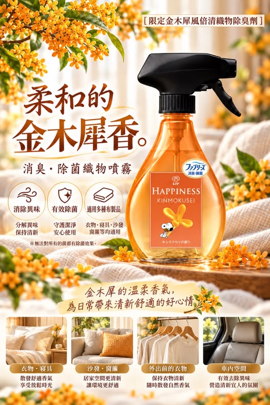  日本限定 P&G HAPPINESS 風倍清織物除臭噴霧 370ml #限定金木犀 $175 