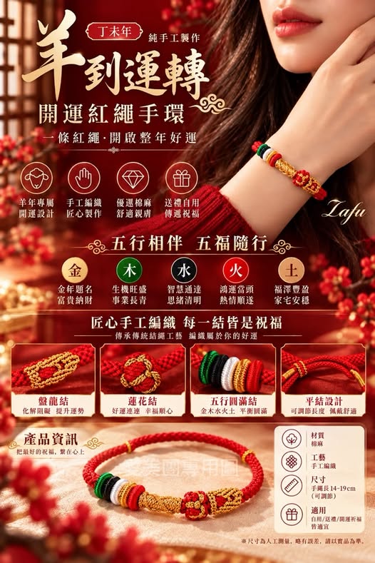  LAFU菈馥® 羊到運轉🐑手工製作開運紅繩手環/精美盒裝 $99 