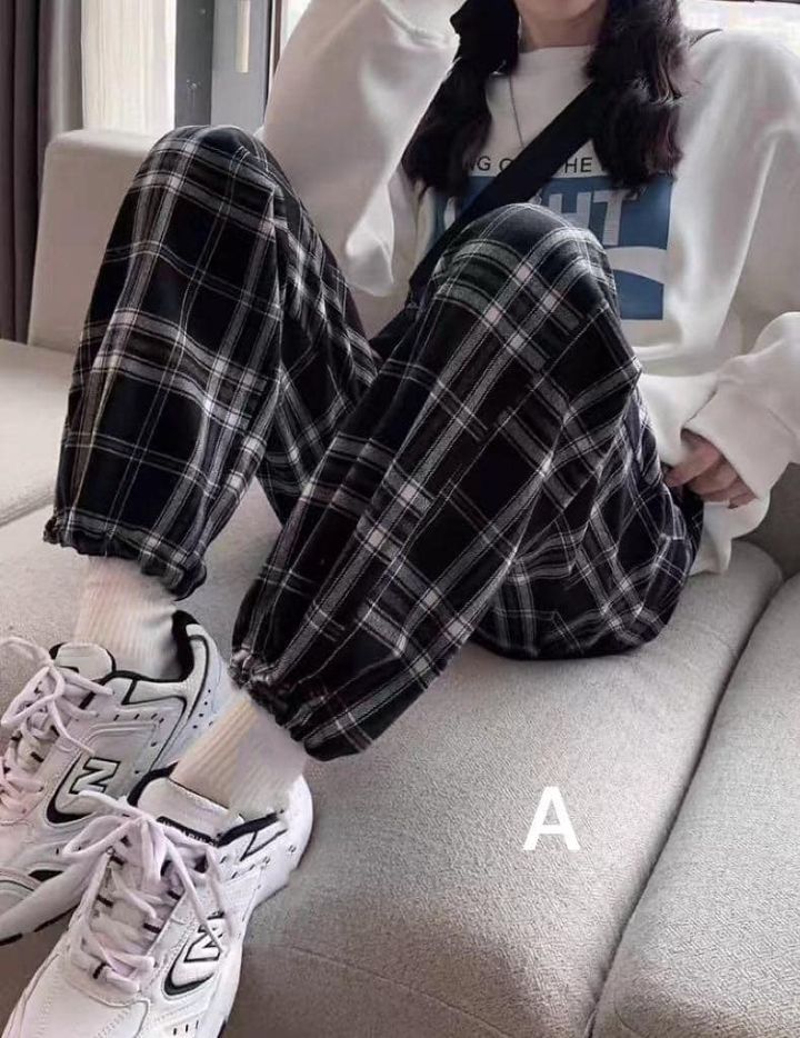F-34452  2023束口休閒格紋褲(束口)