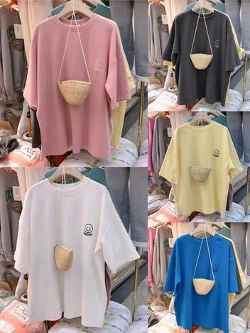 82-7265 韓版寬鬆刺繡微笑休閒T恤942