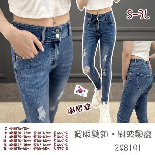 F-韓新款 寬版刷破顯瘦長褲 248191
