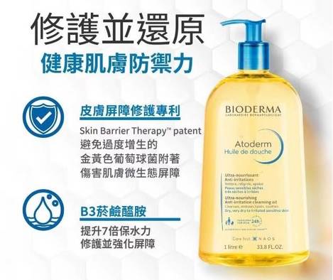 78A-53225 台灣公司貨 法國 Bioderma 貝膚黛瑪 舒益輕沐浴油 1L