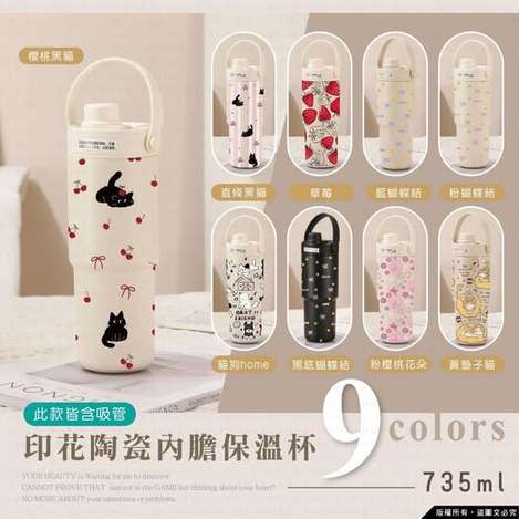 Y10 00-17016 印花陶瓷內膽保溫杯735ml(含吸管)