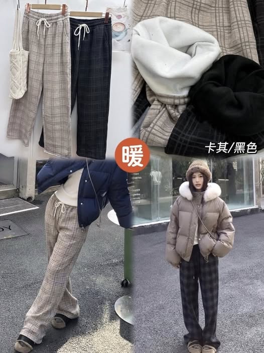 63-厚磅絨格紋寬褲 5821/7101