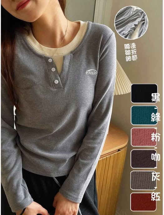 28-512215 假兩件腰褶修身上衣