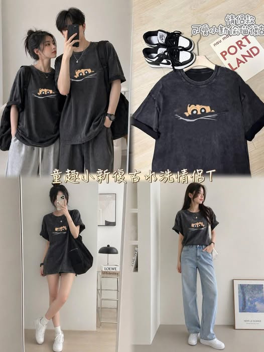 63-童趣小新復古水洗情侶T 6011/135