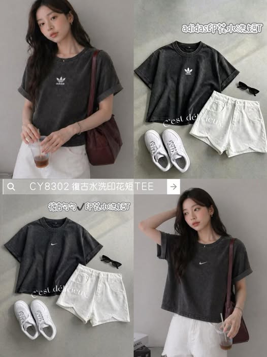 37-8302 復古水洗印花短TEE 194