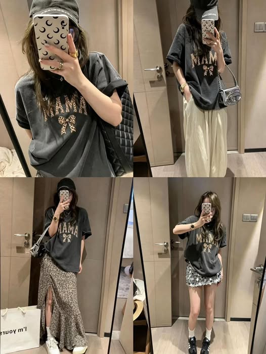 37-5639 水洗灰豹紋字母TEE