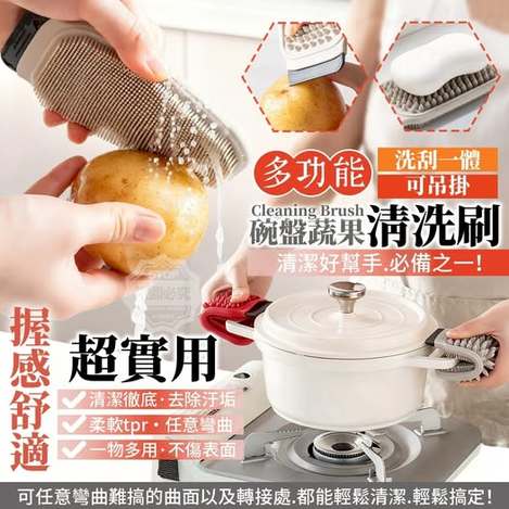 35-65344 多功用洗刮一體可吊掛碗盤蔬果清洗刷(2入) 