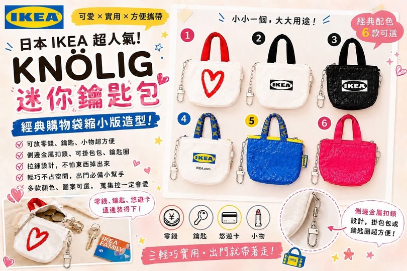 78A-67194 日本 IKEA 超人氣迷你鑰匙包 KNÖLIG 小包鑰匙圈 1個 - 7/21