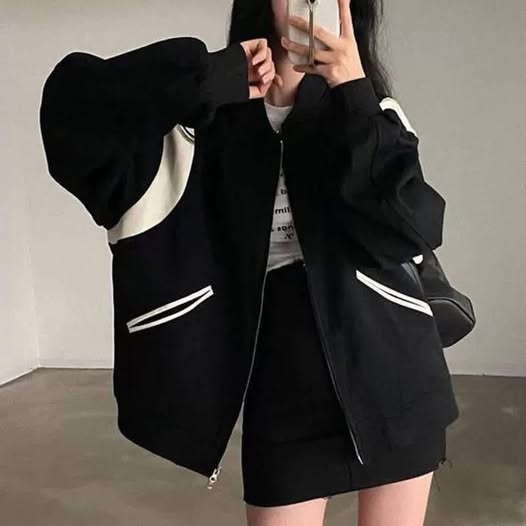 66-68394 黑白撞色寬鬆休閒外套