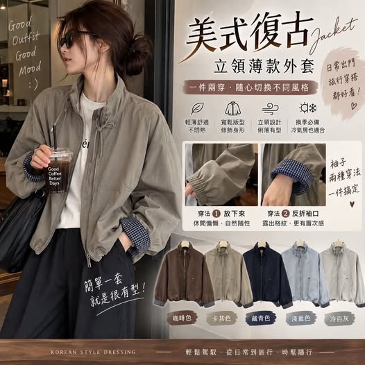 04-69069 美式復古立領薄款外套 - 9/07