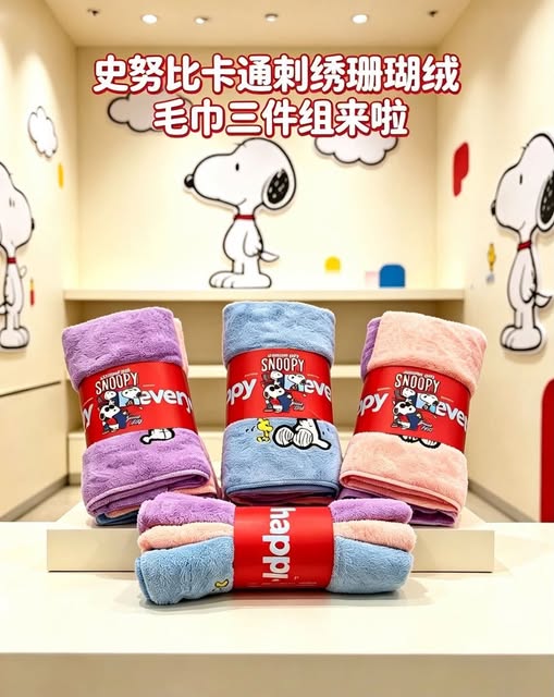 65-69118 史努比卡通刺繡珊瑚絨毛巾三件組 - 9/16