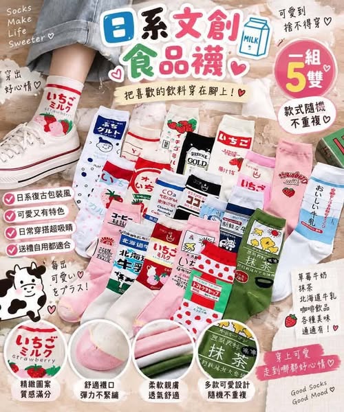 65-69200 日系文創食品襪(一組5雙，款式隨機)  - 9/16