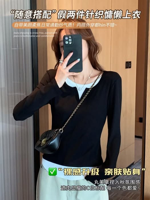 04-69238 韓系假兩件針織慵懶上衣 - 9/16