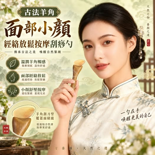 40-69429 古法羊角面部小顏經絡放鬆按摩刮痧勺(2入) - 10/01