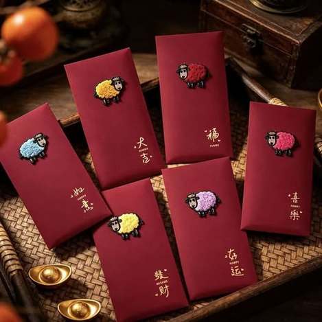 65-610185 超可愛！羊咩咩刺繡紅包袋 一組六個 - 10/27
