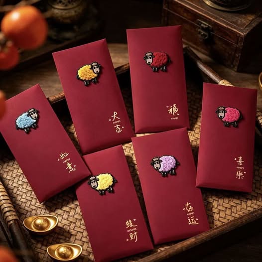 14-610185 超可愛！羊咩咩刺繡紅包袋 一組六個 - 10/19