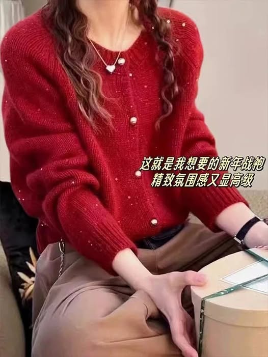 66-610260 亮片紅色針織衫