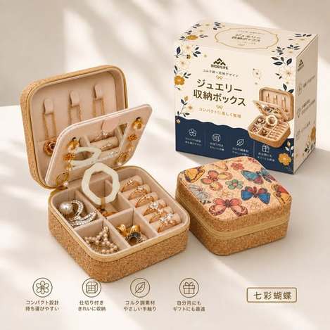 65-610281 日式碎花軟木風首飾收納盒【自帶鏡子】- 10/22