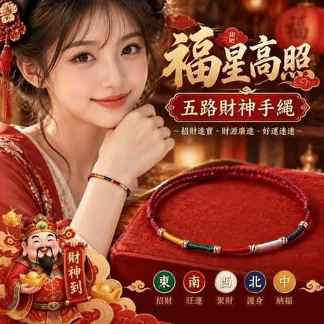 31-610335 福星高照五路財神手繩(紅繩款) - 10/29