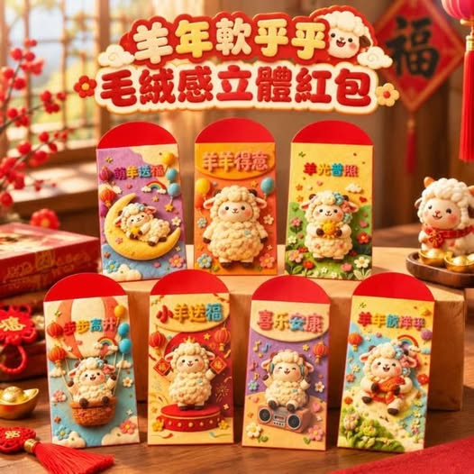 31-610459 羊年軟乎乎毛絨感立體紅包 (一組2包共12個) - 11/06