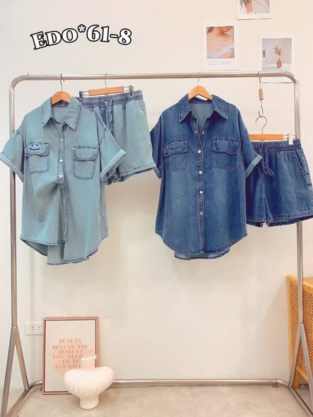 D*414 微笑刺繡牛仔衫短褲套裝