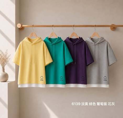 M*728- Smile微笑刺繡假兩件帽T