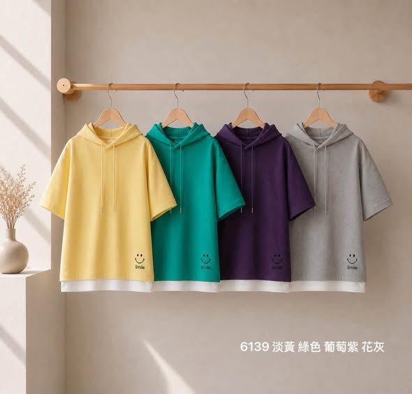 M*728- Smile微笑刺繡假兩件帽T