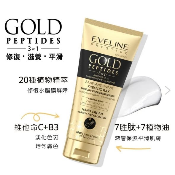 F118*1101 波蘭Eveline 黃金胜肽柔滑護手霜