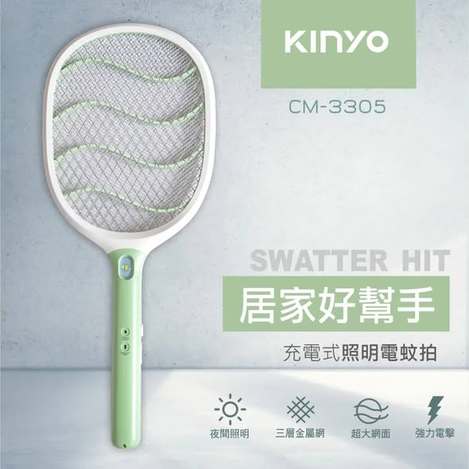 [40倍數免 直出](T2605060)KINYO 充電式照明電蚊拍(CM-3305)