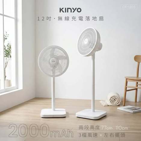 [2倍數免 直出](T2607053)KINYO 12吋無線充電落地扇(CF-1203)
