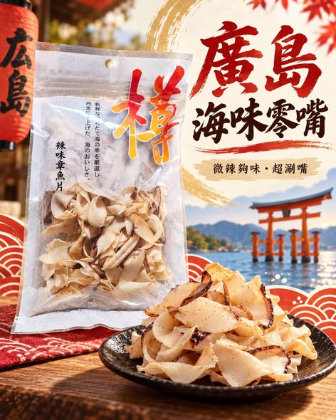 (N2609115)日本 廣島 樽 香辣涮嘴辣味章魚片/90g