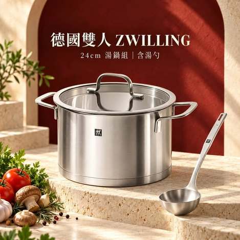 [4倍數免 直出](T2610033)德國 雙人牌ZWILLING 頂級歐規不鏽鋼湯鍋組(24cm鍋子+鍋蓋+湯勺)