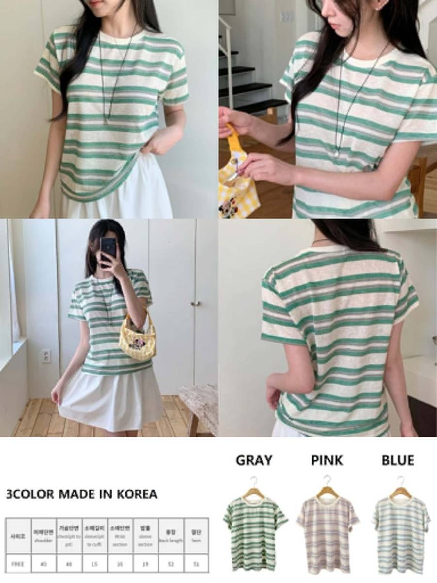 🌈 韓國製｜奶霜彩虹條紋短袖T