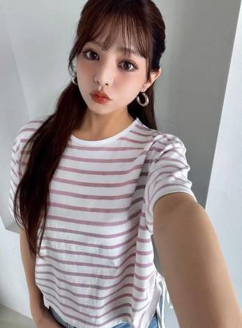 🎀 日本 GRL 100%純棉條紋側綁帶短袖上衣 🎀
