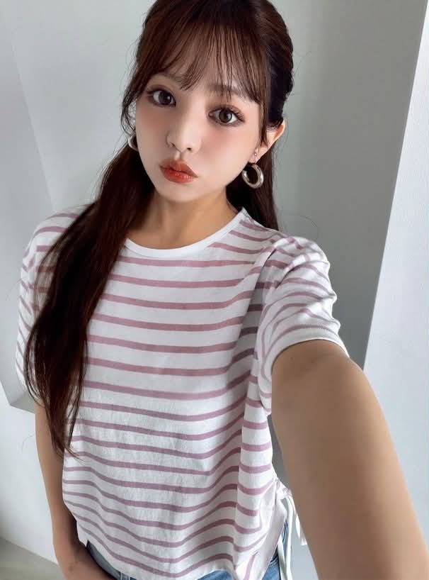 🎀 日本 GRL 100%純棉條紋側綁帶短袖上衣 🎀