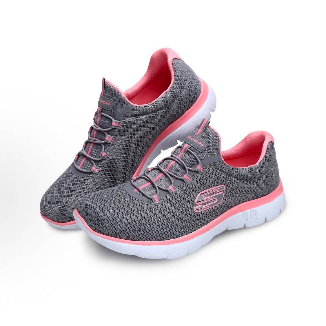 SKECHERS 斯凱奇 Summits 雲感軟綿免繫帶休閒鞋 灰粉