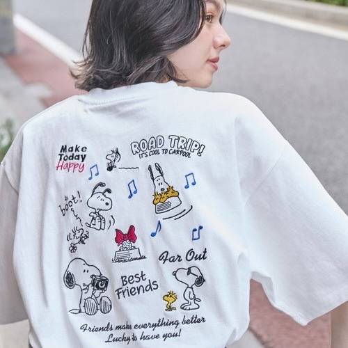 日本正版【別注】SNOOPY 寬版印花短T