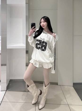🇯🇵 日本 GRL～蕾絲85字母綁帶露肩長袖上衣