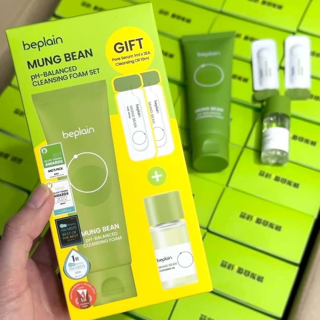 韓國beplain 弱酸性綠豆溫和洗面套裝 洗面乳80ml+卸妝油10ml+毛孔精華1ml*2