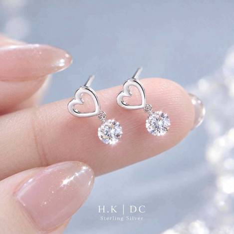💎 H.K DC 925純銀｜D0929 心動瞬間・愛心鋯石耳環