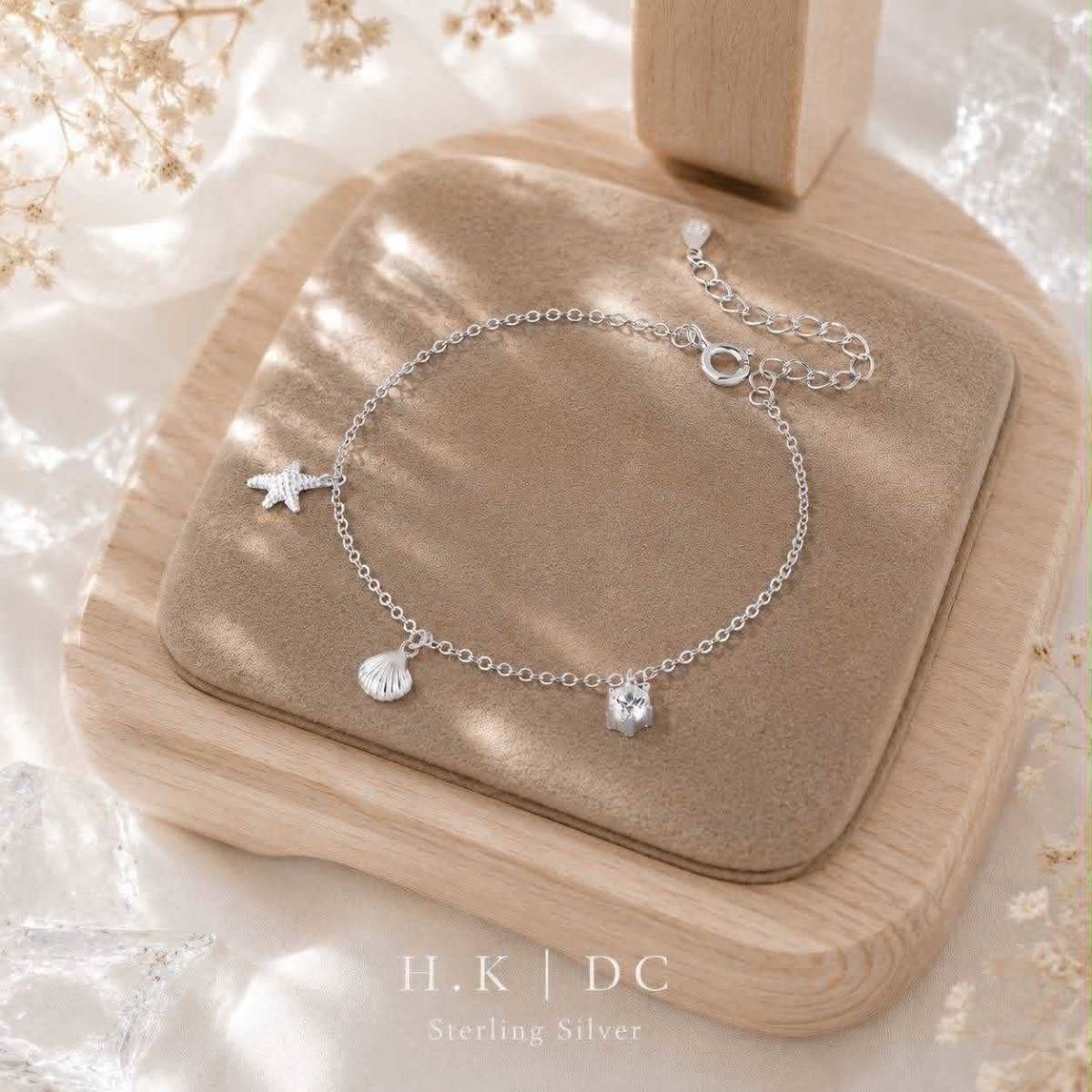 🐚 H.K DC 999足銀 海星珍珠貝殼鋯石手鍊
