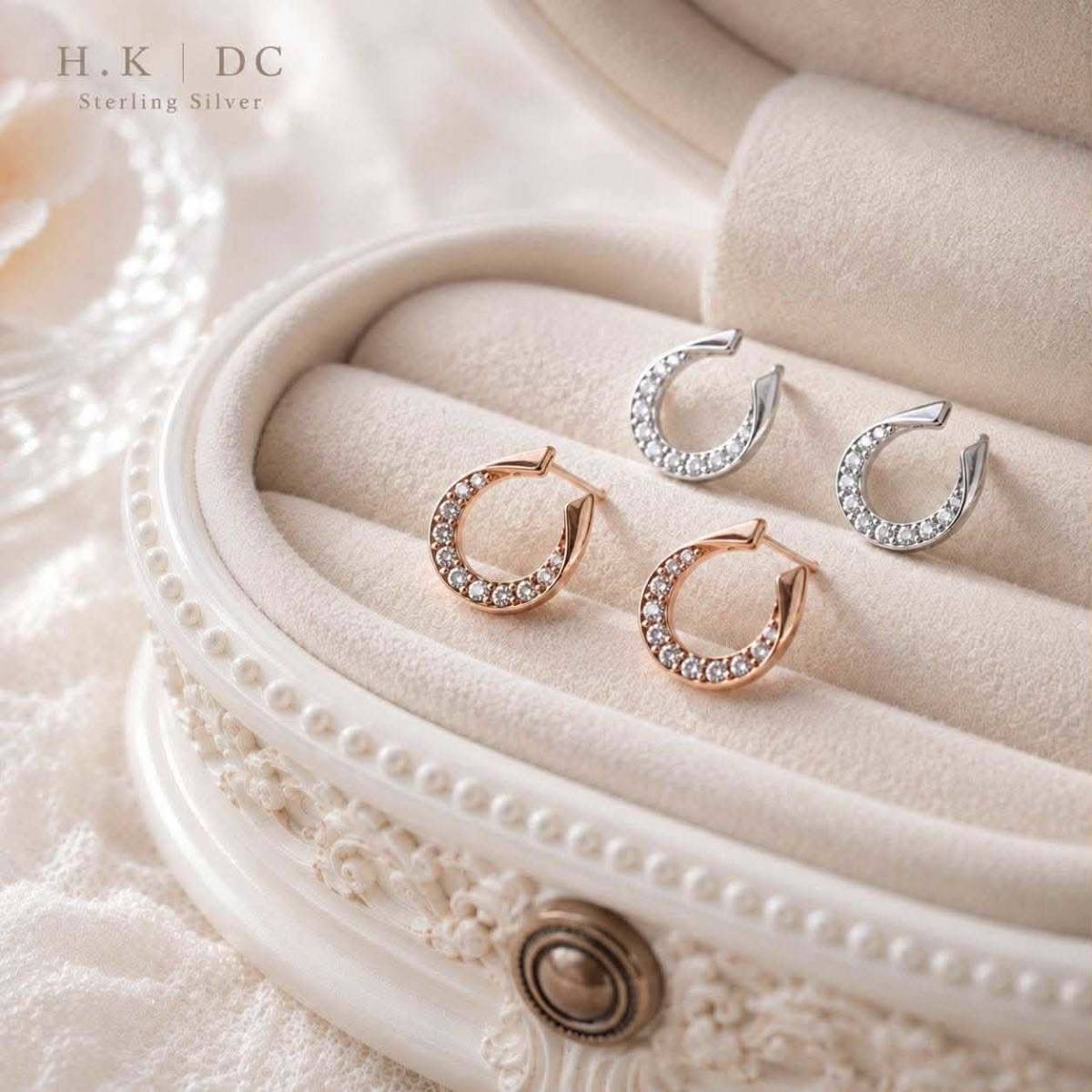 H.K DC 925純銀・幸運馬蹄鑲鑽耳環